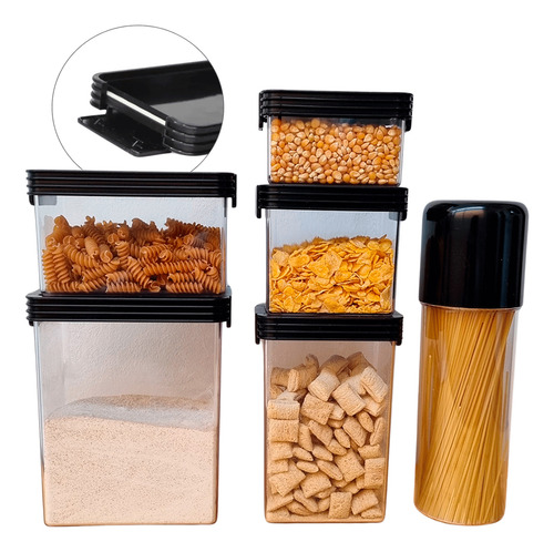 Kit 6 Contenedor Hermetico Taper Organizador Acrilico Full Negro