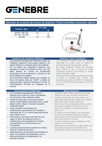 Contador / Caudalímetro Woltmann Dn100 4 Genebre 6060