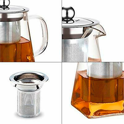Imagen 8 de 10 de Tetera De Vidrio Transparente Con Infusor Y Tapa 750ml
