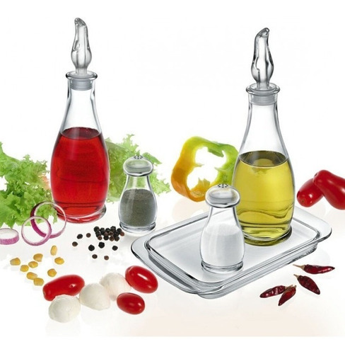 Indro Juego De Aceitera Y Vinagrera De Vidrio Con Tapa De
