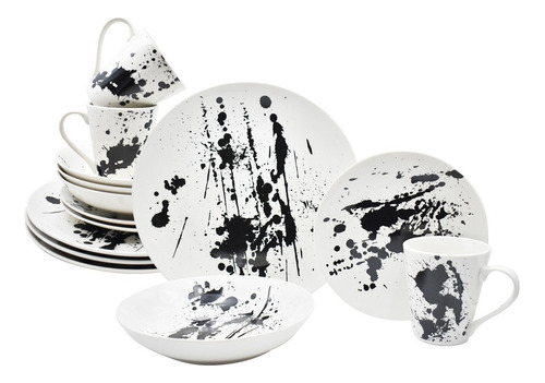 Vajilla Blanca Negra Moderna Porcelana Art Kaiser 16pz Tazas