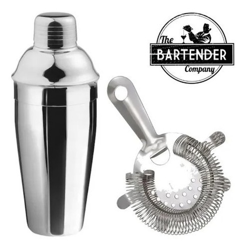 Kit Coctelera Acero Inox Boston + Colador Oruga Trago Barman