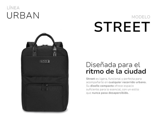Mochila T-onebag Street urbana estudio notebook reforzada impermeable bolsillos color negro diseño de la tela liso