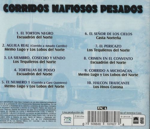 Corridos Mafiosos Pesados - Disco Cd - Nuevo (10 Canciones) | MercadoLibre