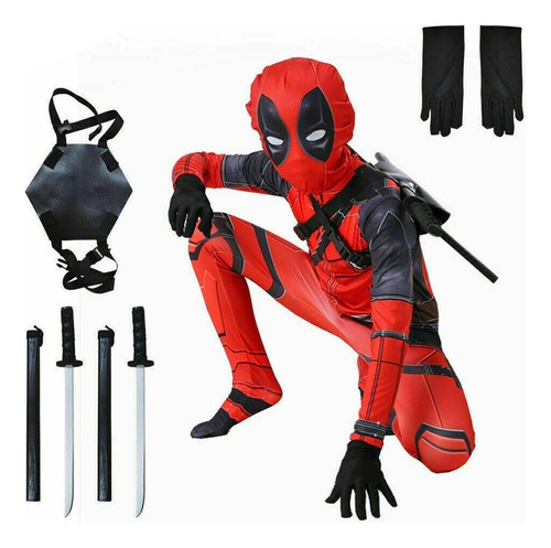 Deadpool Superhéroe Mono Cosplay Disfraz + Mochila + Espadas