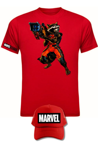 Camiseta Rocket Guardianes Galaxi  Serie Red Obsequio Gorra 