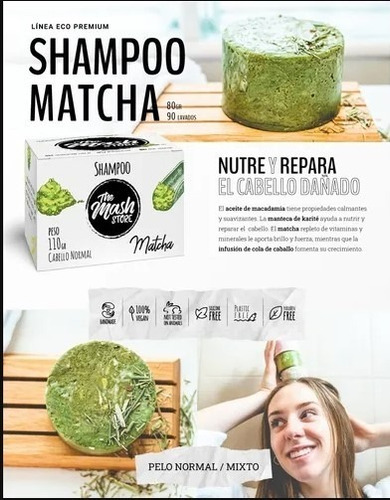 Imagen 2 de 10 de Shampoo Solido Natural Matcha Cabello Normal The Mash Store