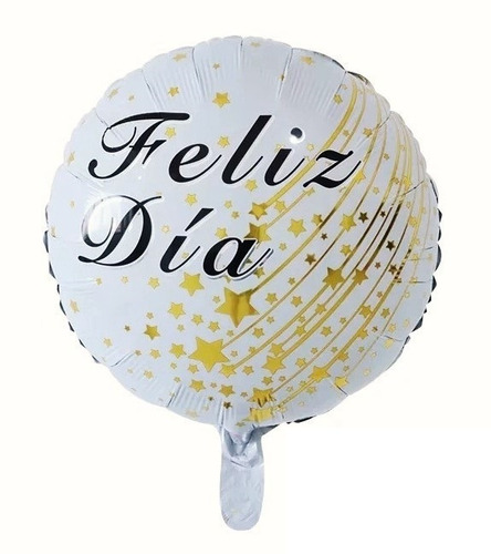 Pack 50 Globos Metálicos Sin Varillas Feliz Día Blanco 45cm 