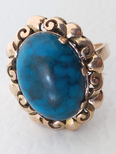 Hermoso Anillo Antiguo En Oro 8k Con Piedra Azul Natural 