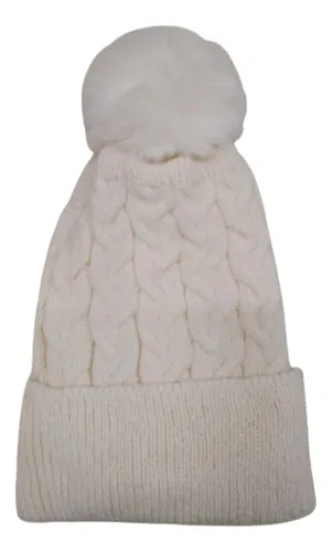 Gorro De Invierno De Dama Abrigo Con Forro Interno Pompón Gris 1