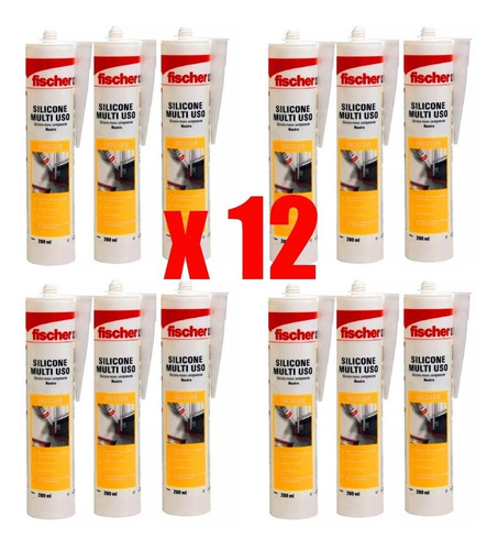 12 Sellador Silicona Neutra 260ml Fischer Gris Construcción