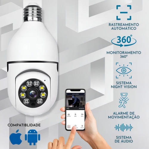 Câmera Segurança Kodi Yoosee Lâmpada Rotativa Panorâmica Wifi Espiã Com Câmera Lâmpada Branca Ip66