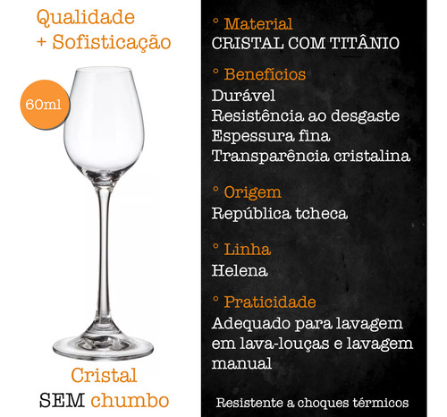 Jogo 6 Taças Cristal Titânio Licor Bohemia Helena 60ml