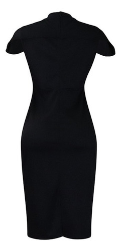 Elegante Vestido Ajustado De Manga Abullonada Con Cuello Red