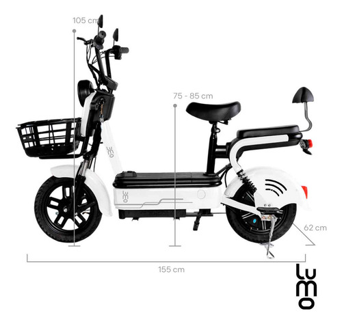 Lumo Home Bicicleta Electrica Para Adultos, Bicimoto Eléctrica, Baterías De Gran Capacidad Dos Asientos Blanco