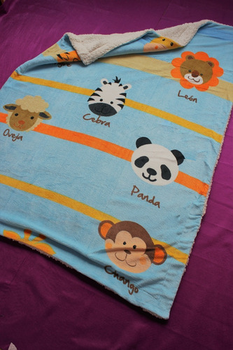 Imagen 4 de 4 de Cobertor Con Borrega Infantil 1.00x1.30 Modelo Zoo Azul