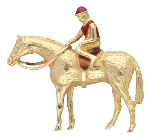 Broche De 18k Oro Amarillo, Motivo Caballo Y Jinete 12.9 Grs