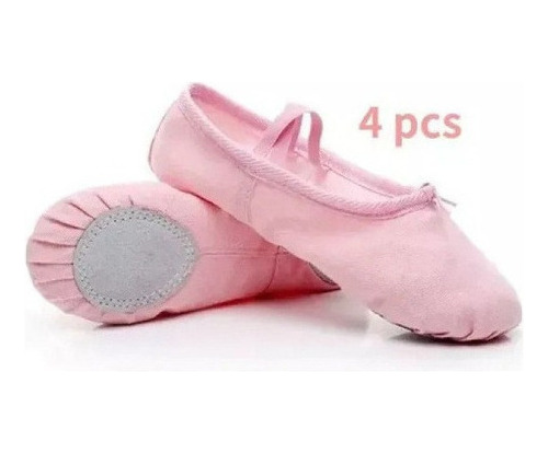 Zapatillas Media Punta Lona Y Gamuza Ballet Niña 4 Piezas