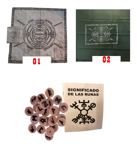 Imagen 5 de 5 de Runas Vikingas Artesanales + Guia + Paño Campo Del Sol