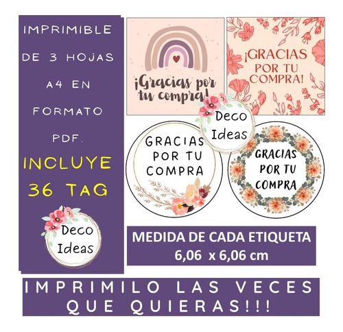 Imagen 4 de 5 de Imprimible Pdf Gracias Por Tu Compra Tag Emprendedores 002