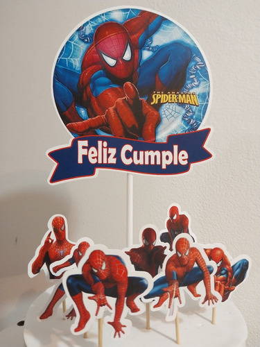 Adorno Para Torta Feliz Cumple Spiderman +10 Topper Cupcake