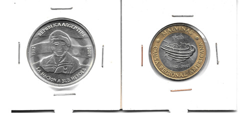 Malvinas 2 Monedas De 2 Pesos Años 2007/2012 - Sin Circular!