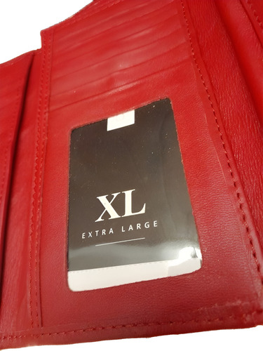 Billetera De Cuero Mujer Xl Extra Large Modelo Taos Rojo Liso