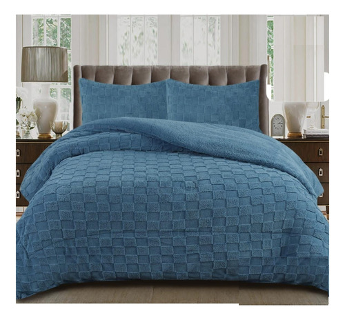 Plumón Cobertor King Invierno Azul Texturizado Cuadrille Tf