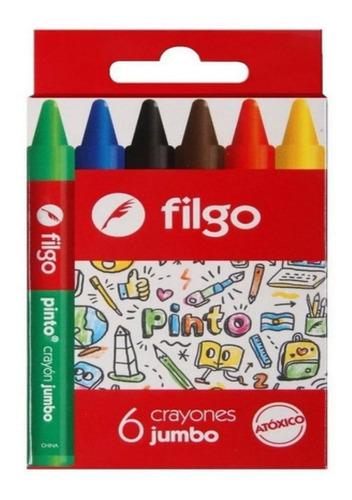 Crayones Crayolas Jumbo Filgo X 6 Colores Brillantes 