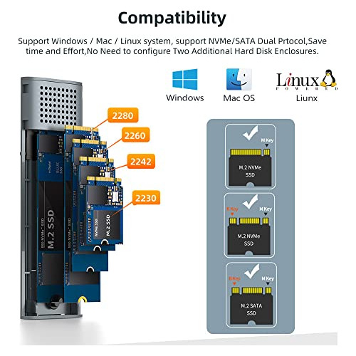 Carcasa Maiwo M.2 Nvme Sata Ssd, Disco Duro Externo Usb A M.