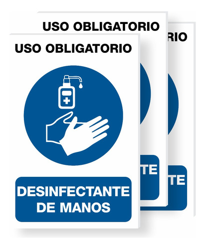 3 Piezas Señalamiento Letrero Desinfectante De Manos 30x20