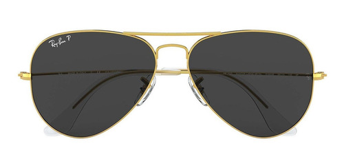 Anteojos de sol polarizados Ray-Ban Aviator Classic Standard con marco de metal color polished gold, lente black de cristal clásica, varilla polished gold de metal - RB3025