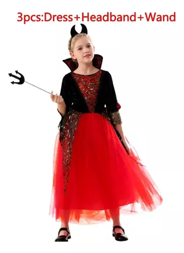 Fantasia Infantil Vampira Luxo Vestido Longo Halloween