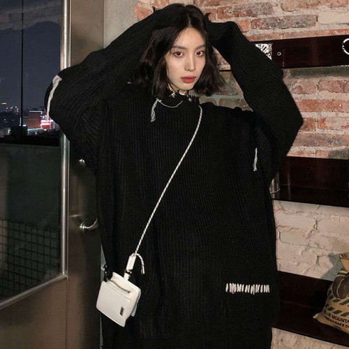 Suéter Coreano De Punto Rasgado Estilo Harajuku Para Mujer