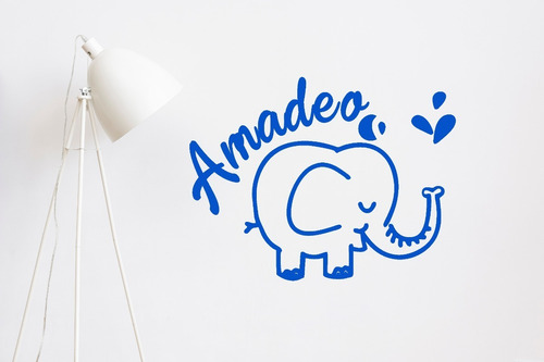 Vinilo Decorativo Infantil Elefante Nombre Adhesivo Pared M2