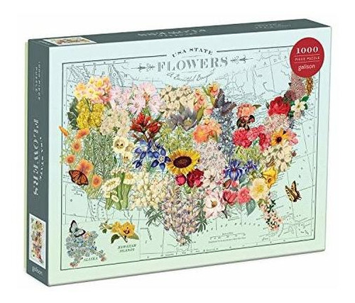 Rompecabeza - Galison Wendy Gold Usa State Flowers Puzzle, 1
