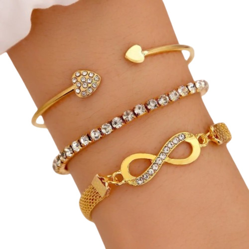 Set 3 Pulseras Brazaletes Mujer Infinito Piedras Corazon