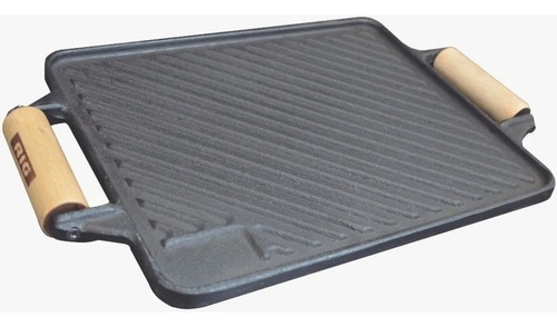 Chapa De Ferro Dupla Face 23x28 Lisa Grill Alça Madeira Rig