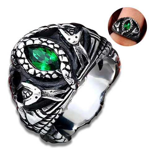 Anillo Color Plata Aragorn Piedra Acero Inoxidable Hombre