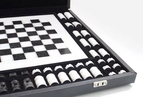 Jogo de xadrez artesanal mexicano com base de mármore e