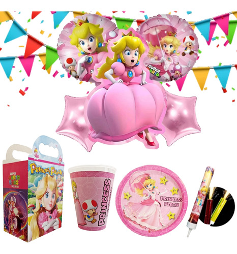 Princesa Peach Set Decoración Fiesta Cumpleaños 20 Niños
