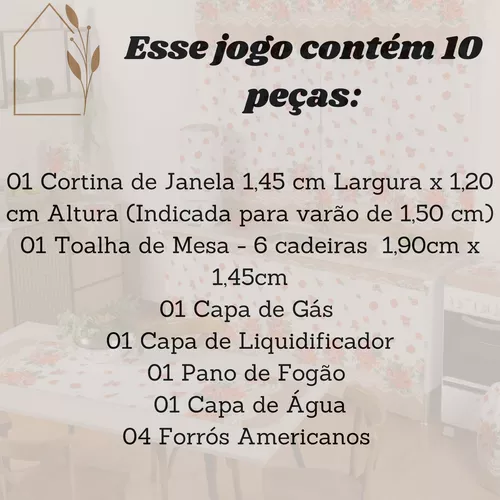 Jogo Cozinha Estampado C/ Cortina De Janela Toalha De Mesa