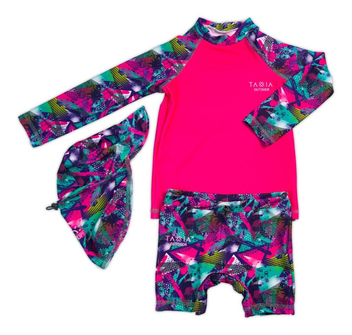 Remera Proteccion Uv Niña + Boxer + Gorra Cubre Nuca Mini