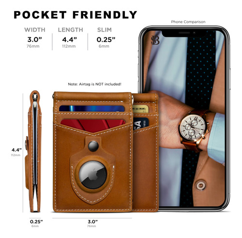 Cartera Delgada Plegable Cuero Genuino Bolsillo Frontal Clip