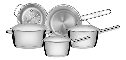 Jogo de Panelas Tramontina Allegra em Aço Inox com Fundo Triplo 5...