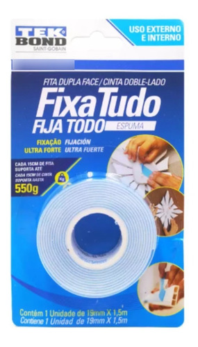 Cinta Doble Faz  Ultra Fuerte Interior 19 Mm X 1,5 M Tekbond