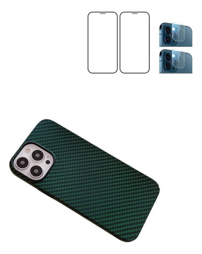 Funda Para iPhone 13 12 Fibra De Carbono +vidrio Templado