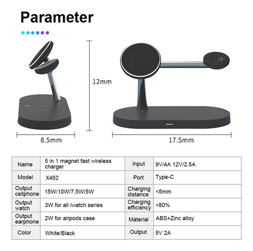 Cargador Inalámbrico Magnético 15w Para Cargadores Negro