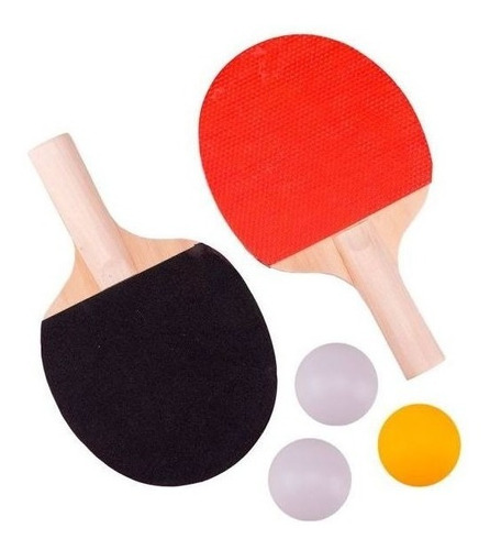 Kit Ping Pong Tenis De Mesa 2 Raquetes 3 Bolas Cor Vermelho e Preto