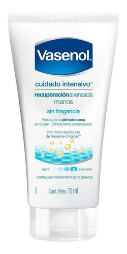  Crema hidratante para manos Vasenol Cuidado Intensivo Recuperación Avanzada en tubo 75mL